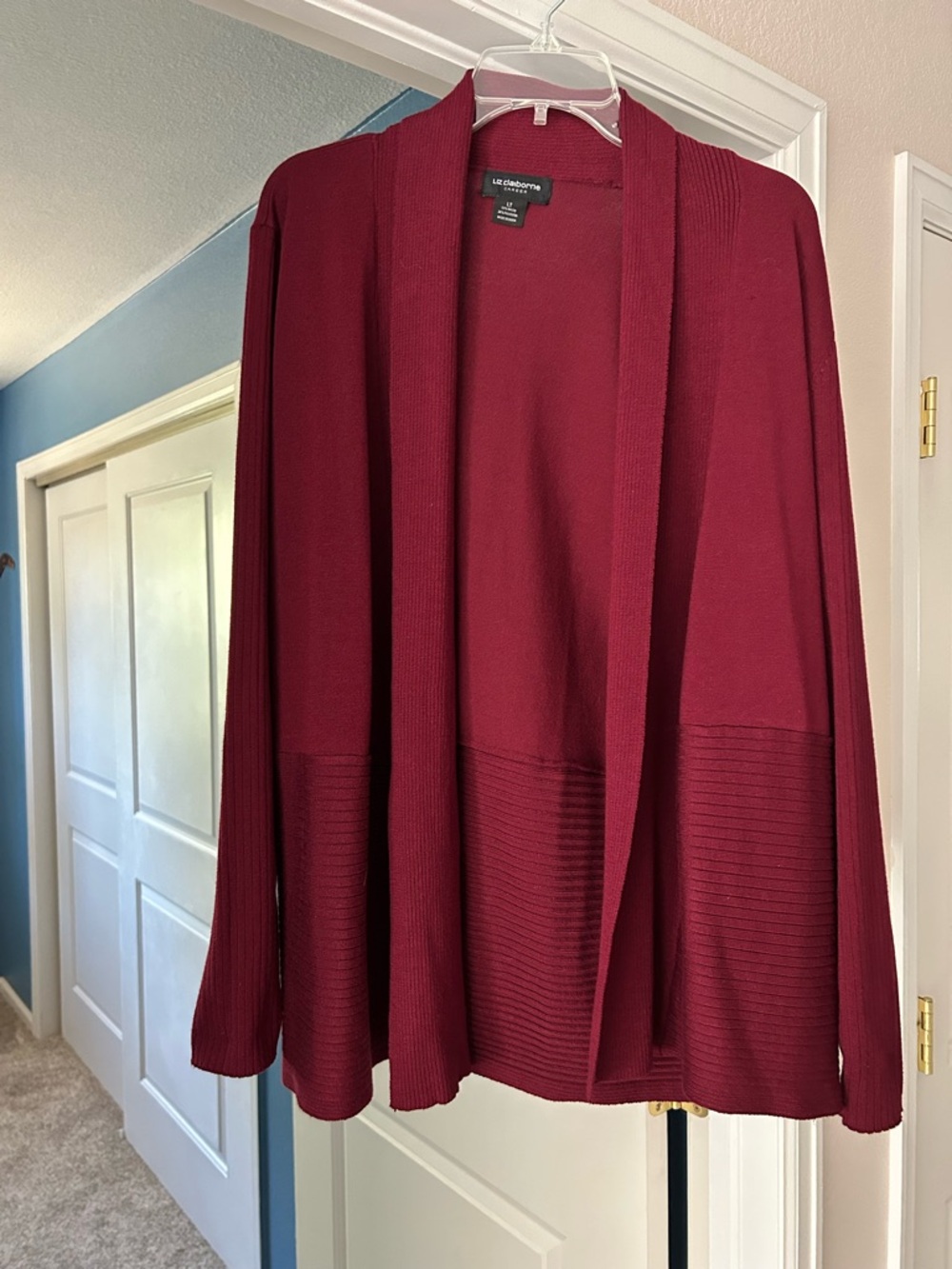 Liz Claiborne Open-Front Wine Red Knit Cardigan